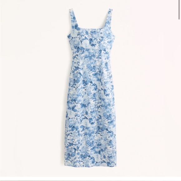 STRETCH Cotton Midi dress blue floral - Picture 3 of 5